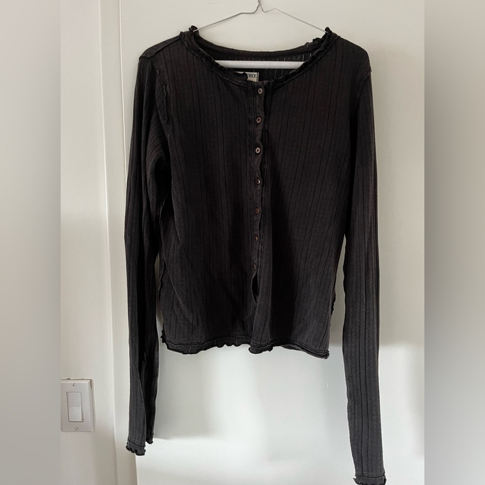 We The Free Black Ribbed Cardigan